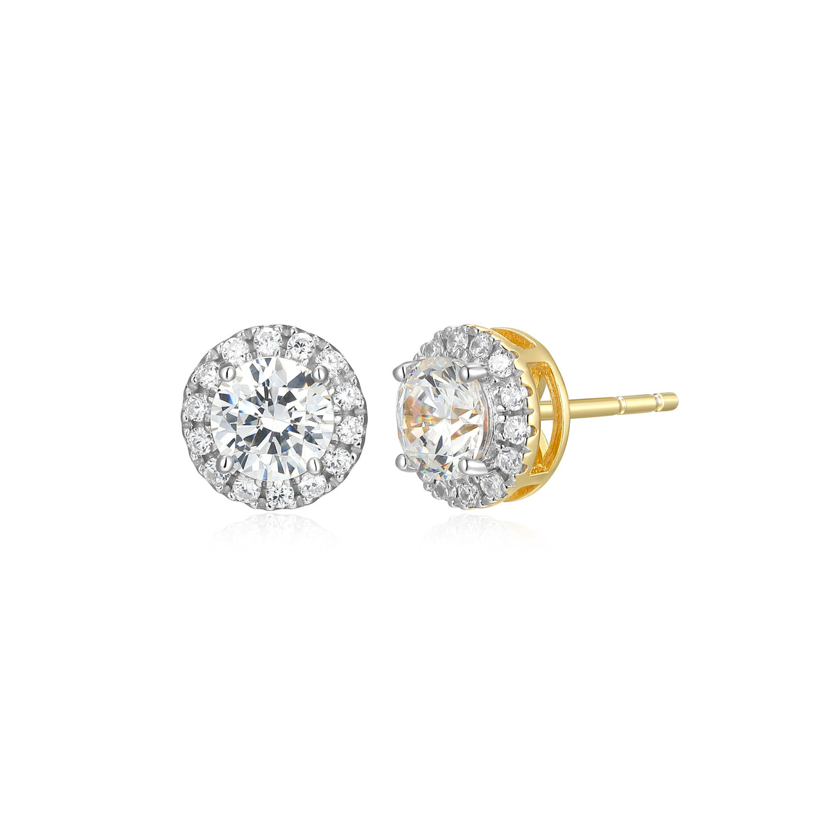 14K YELLOW GOLD AND RHODIUM PLATED STERLING SILVER POST EARRINGS 0.9680CTW LAB GROWN DIAMOND-2-40PT(F/C G-H/SI) & LAB GROWN DIAMOND-28(S/C G-H/SI)