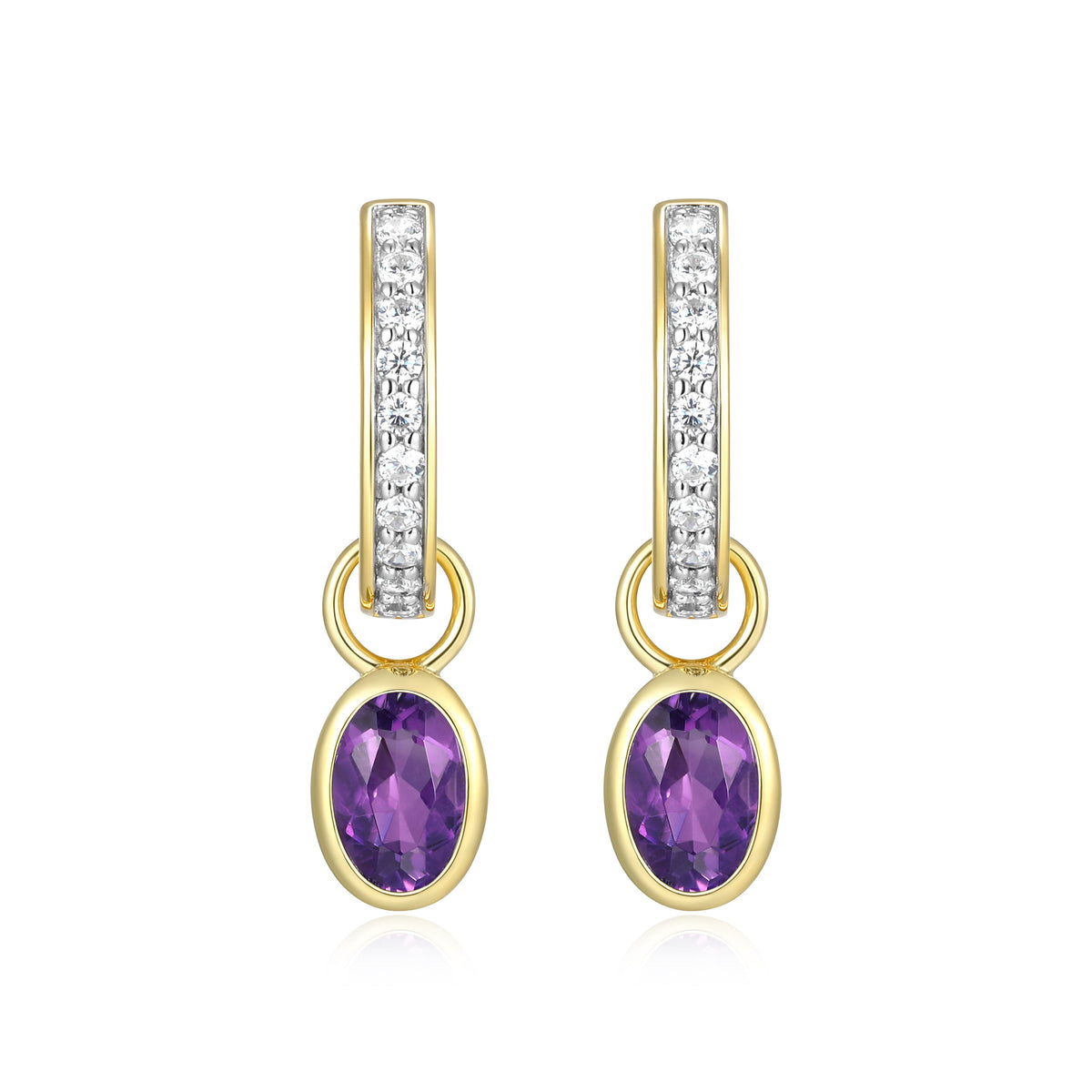 FEBRUARY BIRTHSTONE GENUINE AMETHYST & LAB-CREATED DIAMOND MINI PAPERCLIP EARRINGS IN 14K YELLOW GOLD-PLATED STERLING SILVER