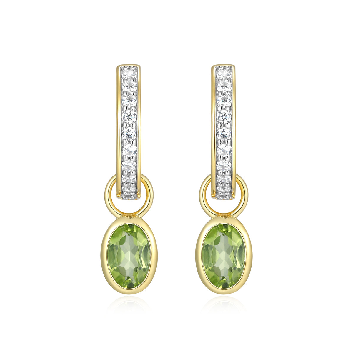 AUGUST BIRTHSTONE GENUINE PERIDOT & LAB-CREATED DIAMOND MINI PAPERCLIP EARRINGS IN 14K YELLOW GOLD-PLATED STERLING SILVER