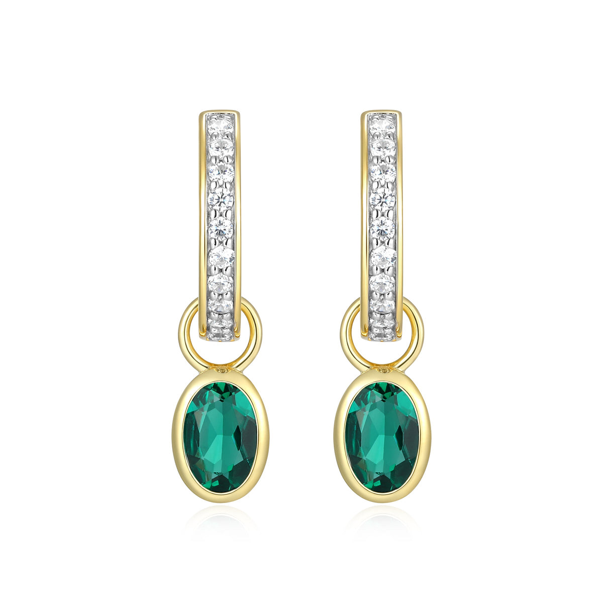 MAY BIRTHSTONE LAB-CREATED EMERALD & LAB-CREATED DIAMOND MINI PAPERCLIP EARRINGS IN 14K YELLOW GOLD-PLATED STERLING SILVER