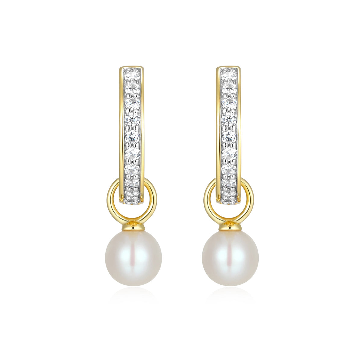 JUNE BIRTHSTONE FRESHWATER PEARL & LAB-CREATED DIAMOND MINI PAPERCLIP EARRINGS IN 14K YELLOW GOLD-PLATED STERLING SILVER