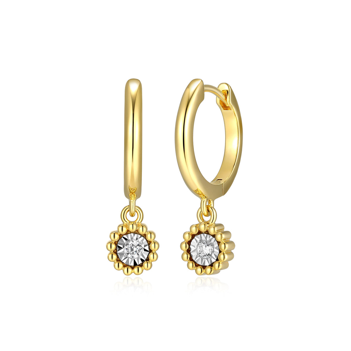 14K YELLOW GOLD AND RHODIUM PLATED STERLING SILVER HOOP EARRINGS 0.0500CTW LAB GROWN DIAMOND-2-2.5PT(F/C G-H/SI) DIAMOND CUT