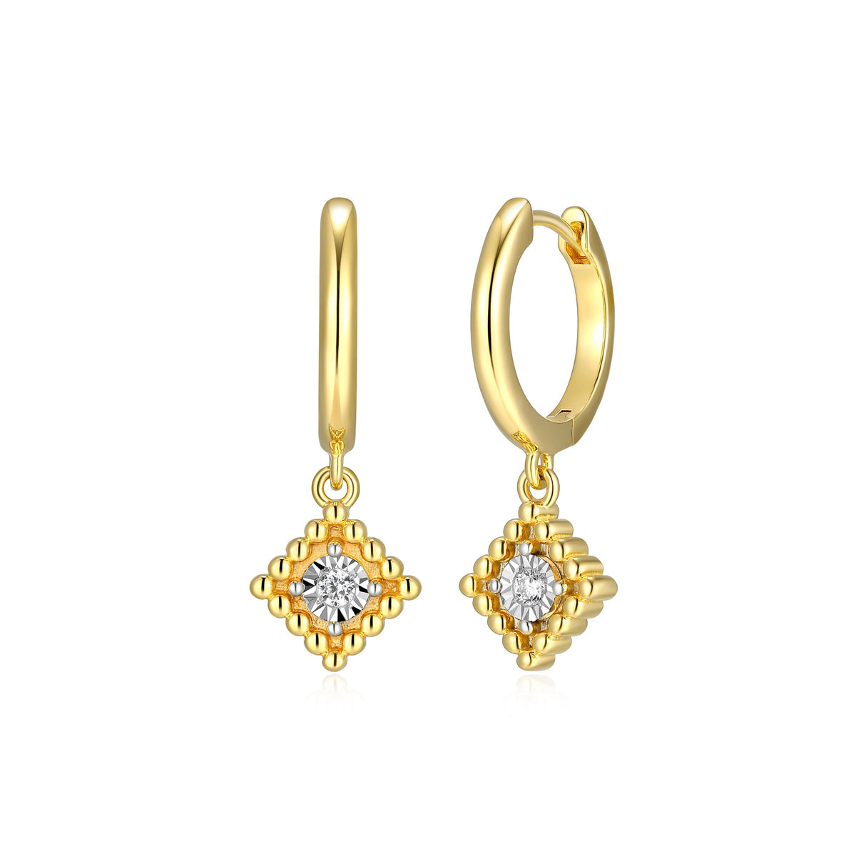 14K YELLOW GOLD AND RHODIUM PLATED STERLING SILVER HOOP EARRINGS 0.0500CTW LAB GROWN DIAMOND-2-2.5PT(F/C G-H/SI) DIAMOND CUT