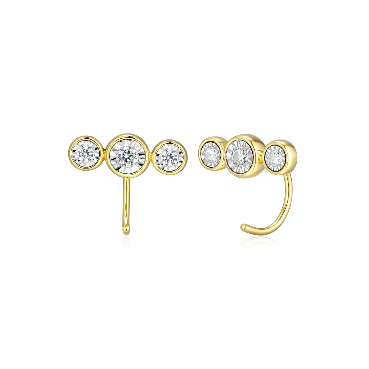14K YELLOW GOLD AND RHODIUM PLATED STERLING SILVER EARRINGS 0.2000CTW LAB GROWN DIAMOND-2-5PT(F/C G-H/SI) & LAB GROWN DIAMOND-4-2.5PT(F/C G-H/SI) DIAMOND CUT