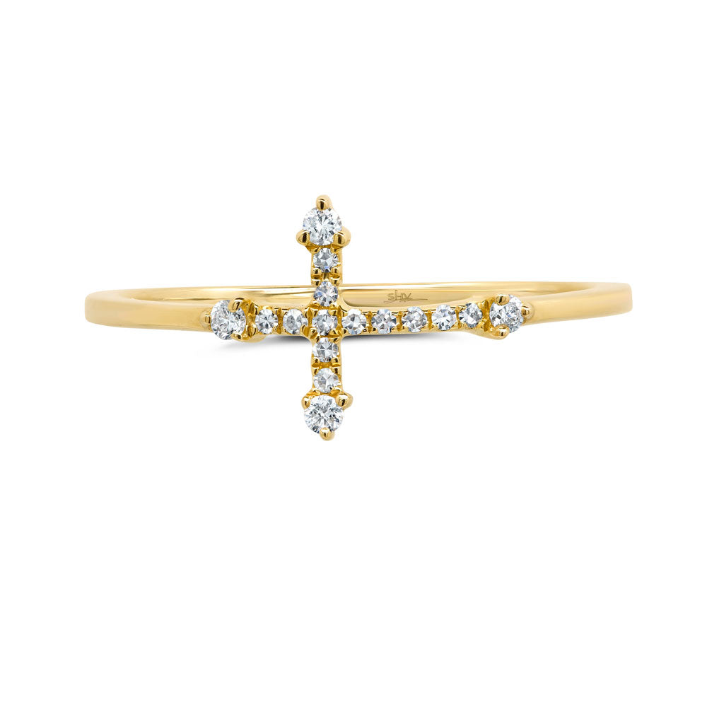 0.09CT 14K Y/G DIAMOND CROSS RING