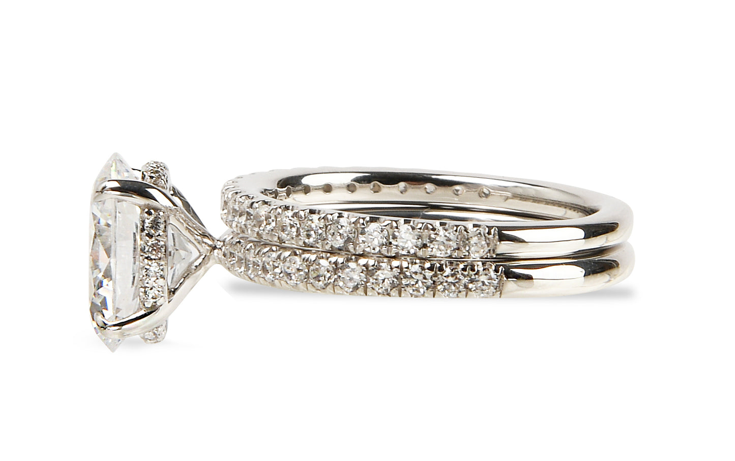 Oval Halo Engagement Ring & Pavé Wedding Band Set