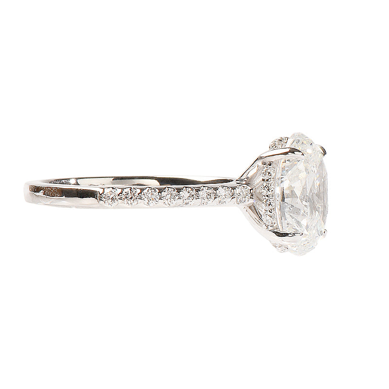 19K White Gold Engagement Ring with Natural Diamonds Set with Shared Prongs Halfway Around