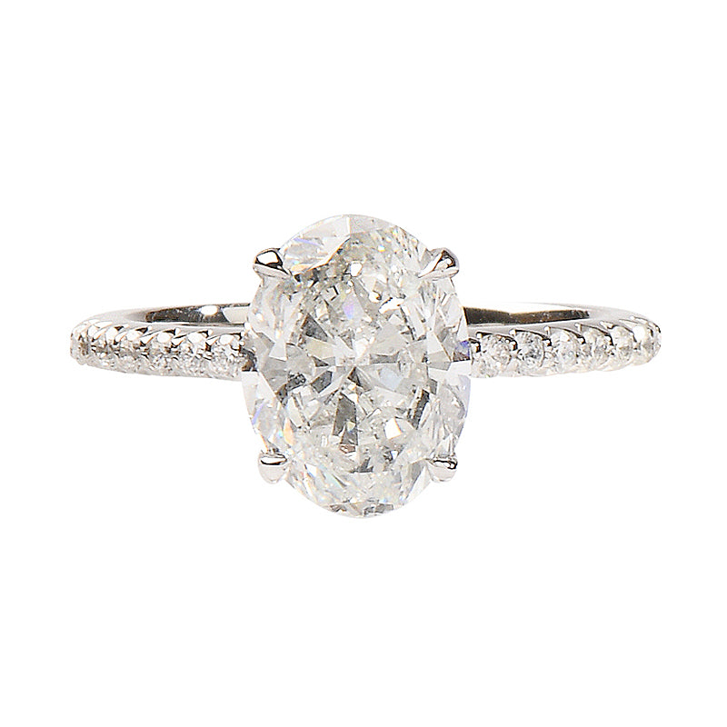 19K White Gold Engagement Ring with Natural Diamonds Set with Shared Prongs Halfway Around