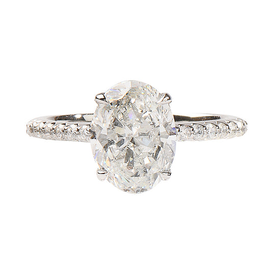 19K White Gold Engagement Ring with Natural Diamonds Set with Shared Prongs Halfway Around