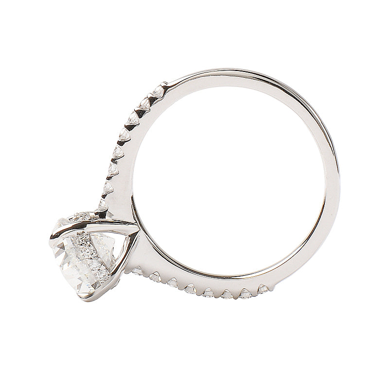 19K White Gold Engagement Ring with Natural Diamonds Set with Shared Prongs Halfway Around