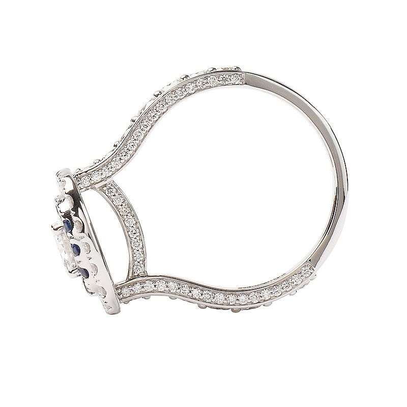 Double Halo Sapphire and Diamond Ring