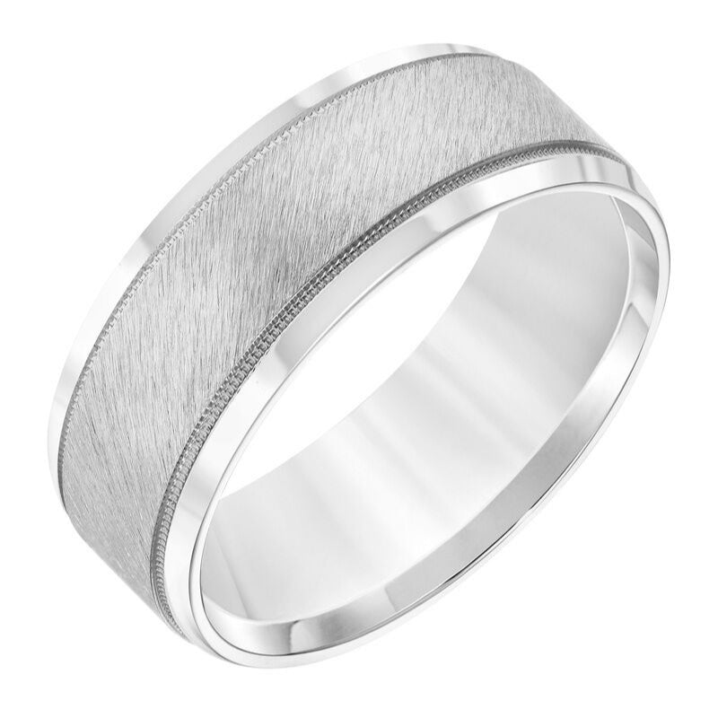 Frederick Goldman Mens Wedding Band with Satin Finish Milgrain Accents and Polished Round Edge
