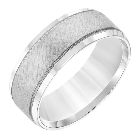 Frederick Goldman Mens Wedding Band with Satin Finish Milgrain Accents and Polished Round Edge
