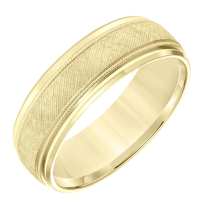 Frederick Goldman Mens Wedding Band with Florentine Finish and Milgrain Accents and Polished Flat Edge