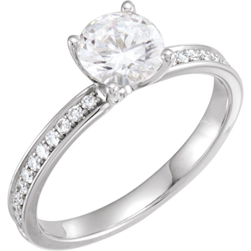 14K White 6.5 mm Round Forever One Moissanite & 1/5 CTW Diamond Ring