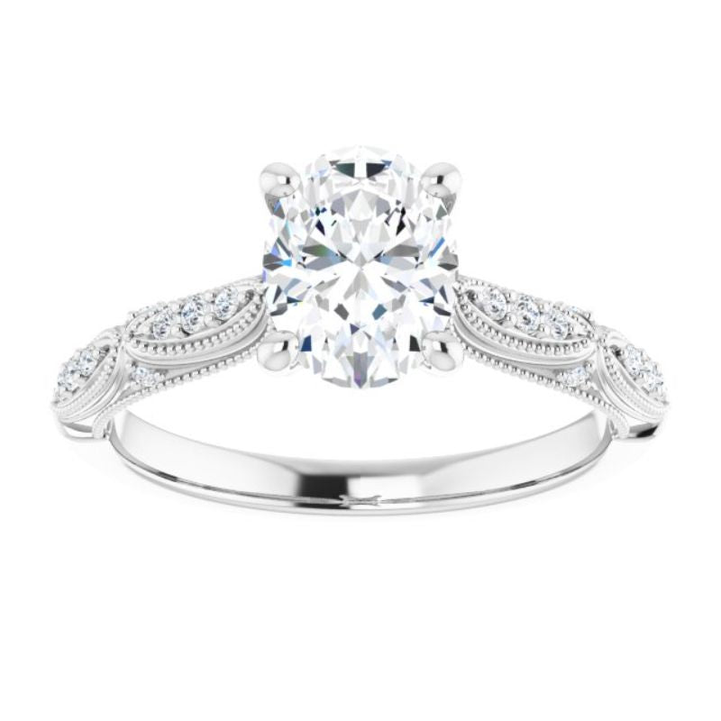 14K White 8x6 mm Oval Forever One Colorless Lab-Grown Moissanite & 1/10 CTW Natural Diamond Engagement Ring