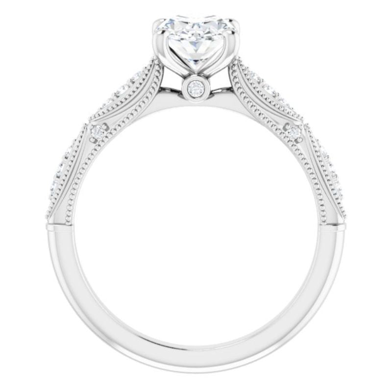 14K White 8x6 mm Oval Forever One Colorless Lab-Grown Moissanite & 1/10 CTW Natural Diamond Engagement Ring