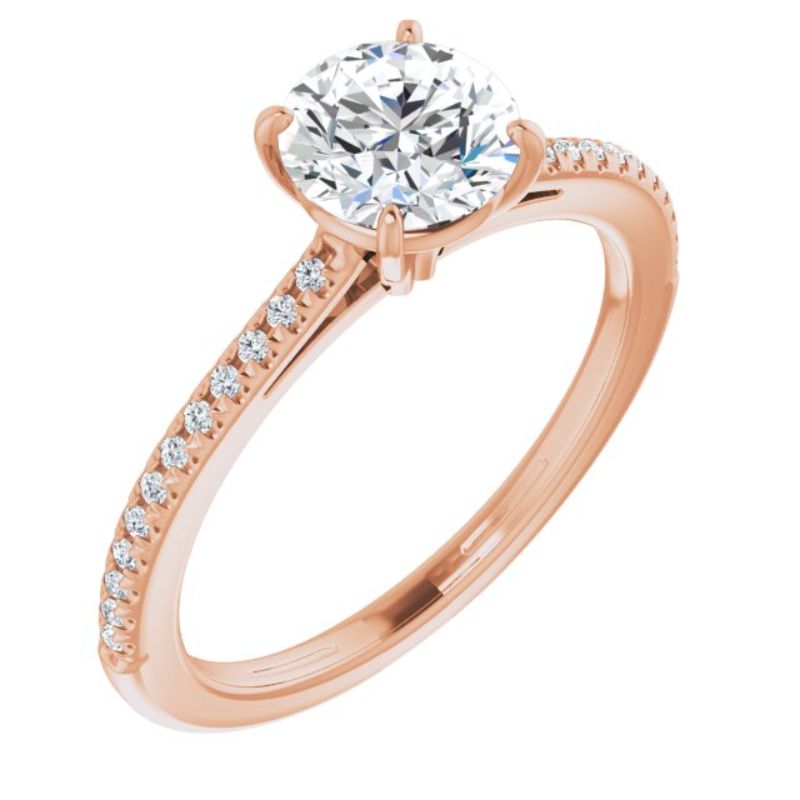 14K Rose 6.5 mm Round Forever One Moissanite & 1/10 CTW Diamond Engagement Ring