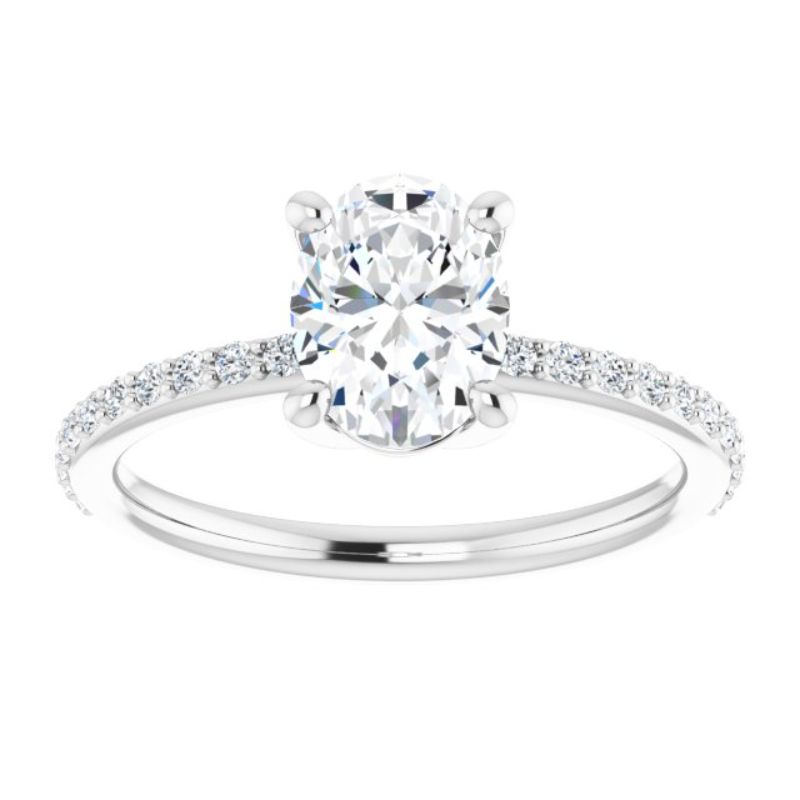 14K White 8x6 mm Oval Forever One Moissanite & 1/5 CTW Diamond Engagement Ring