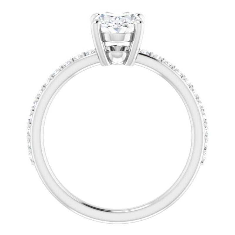 14K White 8x6 mm Oval Forever One Moissanite & 1/5 CTW Diamond Engagement Ring