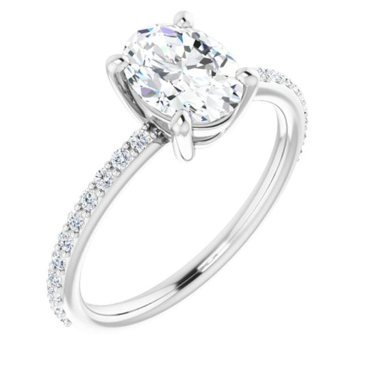 14K White 8x6 mm Oval  Forever One Moissanite & 1/5 CTW Diamond Engagement Ring