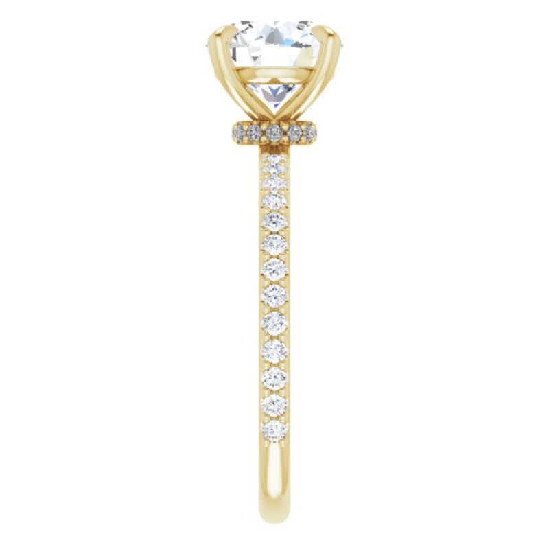 14K Yellow 8 mm Round Forever One Moissanite & 1/3 CTW Diamond Engagement Ring