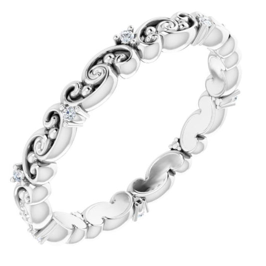 14K White .05 CTW Natural Diamond Eternity Band Size 7.5