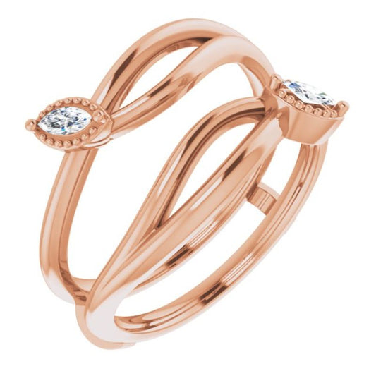 14K Rose 1/10 CTW Natural Diamond Bypass Ring Guard