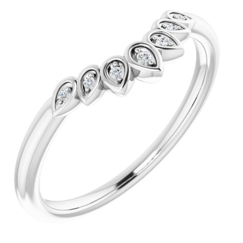 14K White .025 CTW Natural Diamond Floral Contour Band