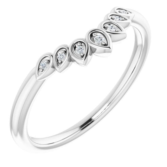 14K White .025 CTW Natural Diamond Floral Contour Band