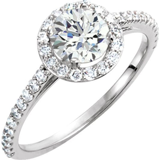 14K White 6.5 mm Round Forever One Moissanite & 3/8 CTW Diamond Ring