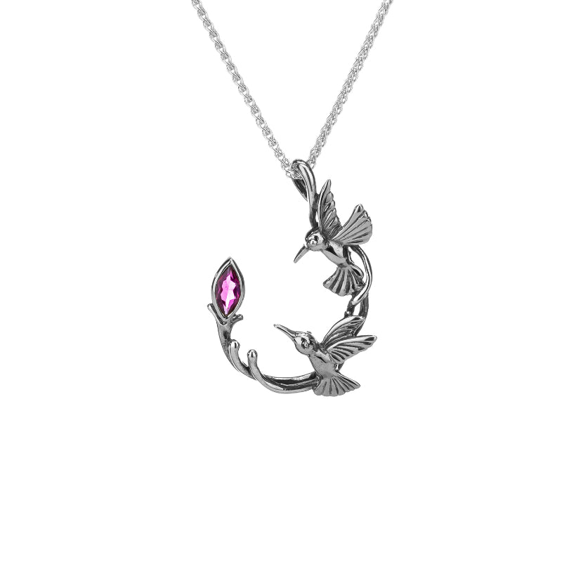Keith Jack Sterling Silver Marquise Rhodolite Garnet Double Hummingbird Pendant