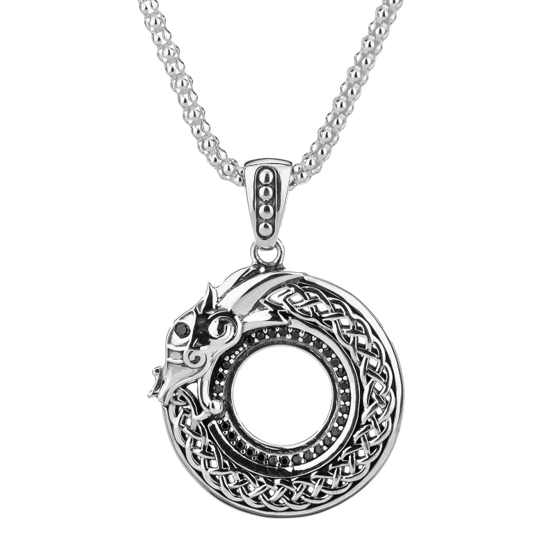 Keith Jack Sterling Silver Oxidized Black CZ Dragon Pendant with Beaded Bail