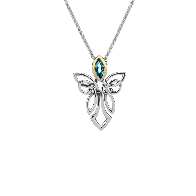 Keith Jack Sterling Silver 10k Guardian Angel Sky Blue Topaz Pendant