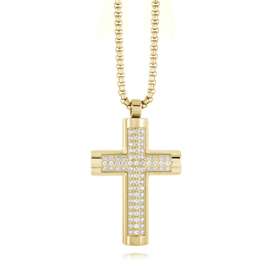 Italgem Steel Gold-Ip-S.Steel Polished White-Cz Cross 22''-Roundbox-Chain