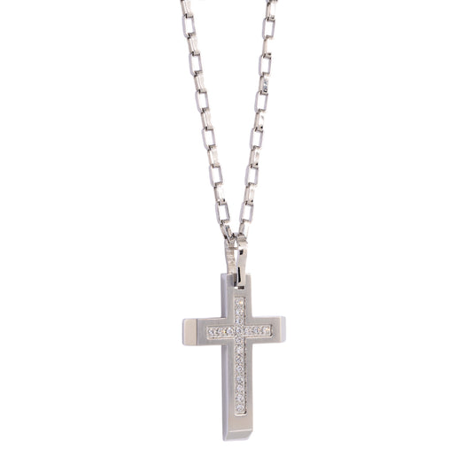 Italgem Steel S.Steel Matte White-C.Z. Cross 22''-Necklace