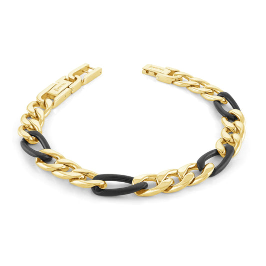 Italgem Steel Black-Gold-Ip S.Steel 9.5Mm-Figaro 8''+0.5'' Bracelet