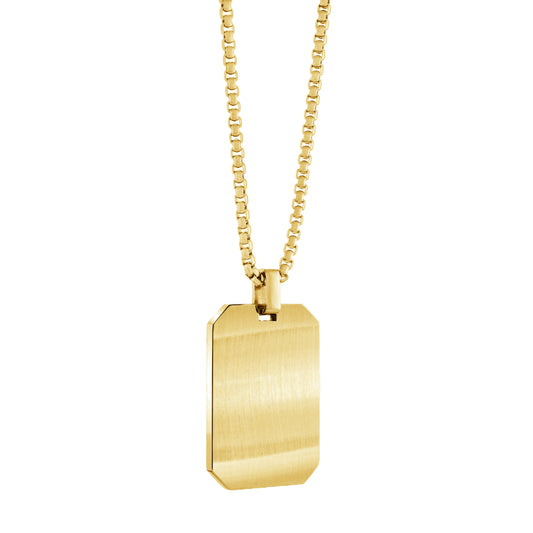 Italgem Steel Gold-Ip-S.Steel Matte-Polished Reversible Bevel-Dogtag 22''-Necklace