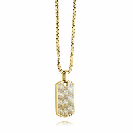 Italgem Steel Gold-Ip S.Steel Pave-White-Cz Dogtag 22''-Necklace