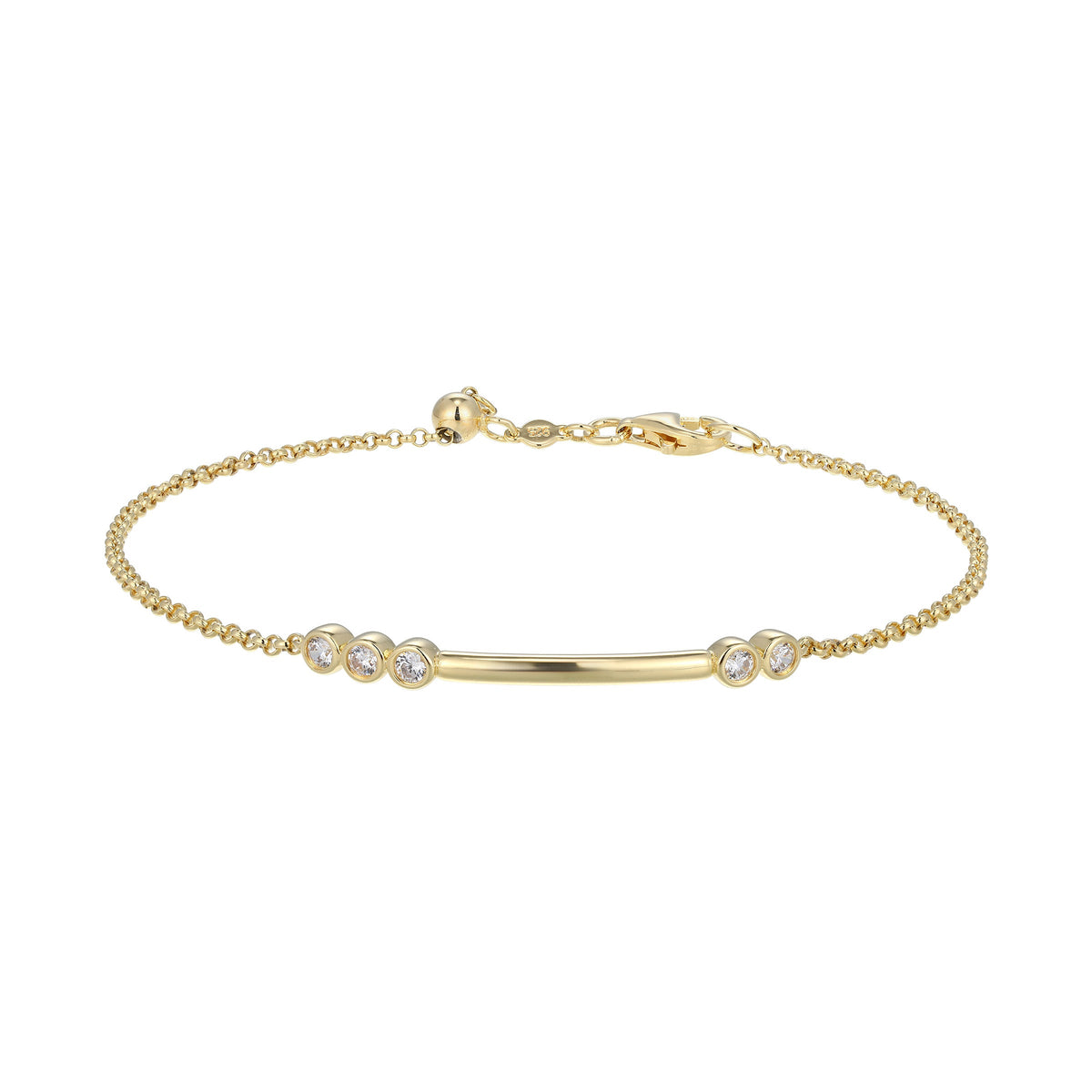 STERLING SILVER YELLOW GOLD PLATED BRACELET 0.2000CTW LAB GROWN DIAMOND-5-4PT(F/C G-H/SI) #020 ROLO CHAIN INGIRTH 7.75"