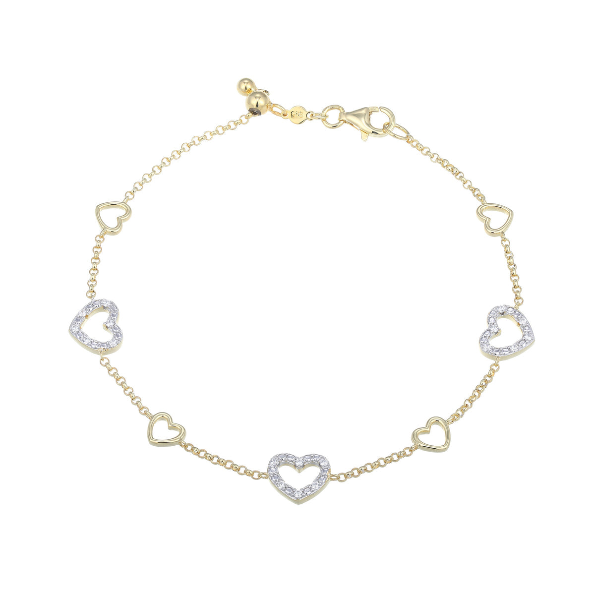 STERLING SILVER YELLOW GOLD AND RHODIUM PLATED BRACELET 0.1800CTW LAB GROWN DIAMOND-18-1PT(F/C G-H/SI) #020 ROLO CHAIN INGIRTH 7.25"