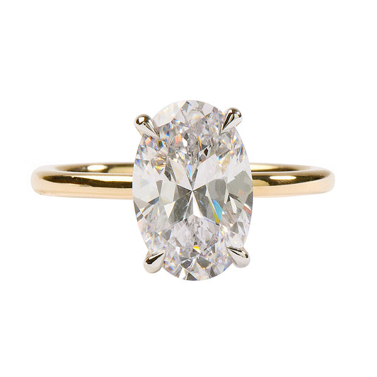 14K Yellow Gold and 950 Quality Platinum Solitaire Engagement Ring with Classic Pave Set Natural Diamond Under Halo