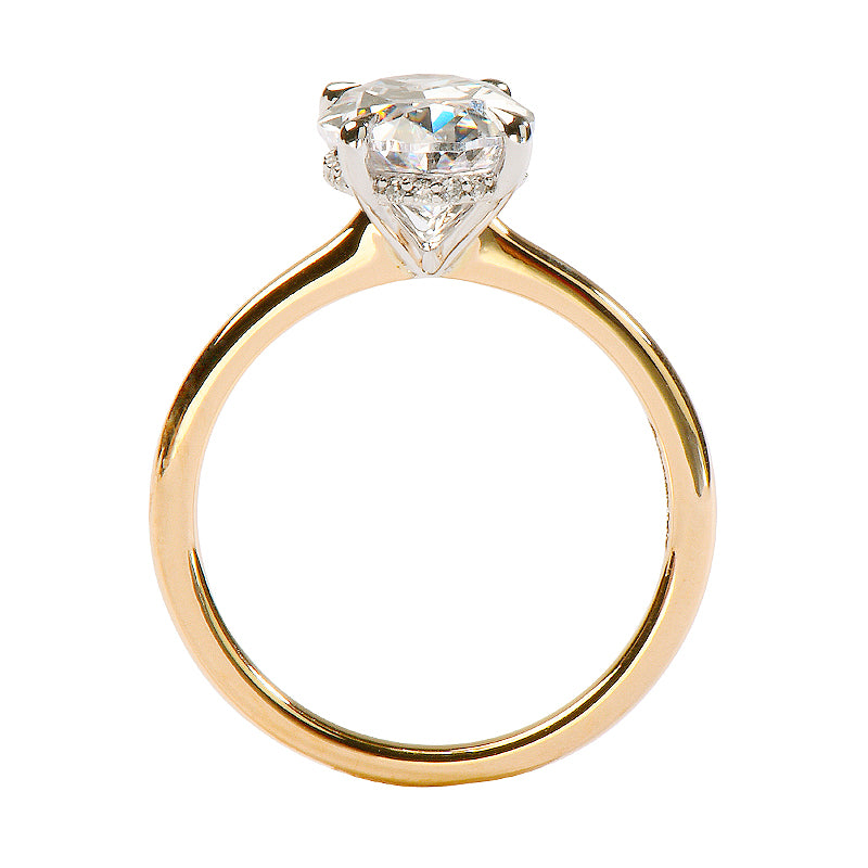 14K Yellow Gold and 950 Quality Platinum Solitaire Engagement Ring with Classic Pave Set Natural Diamond Under Halo