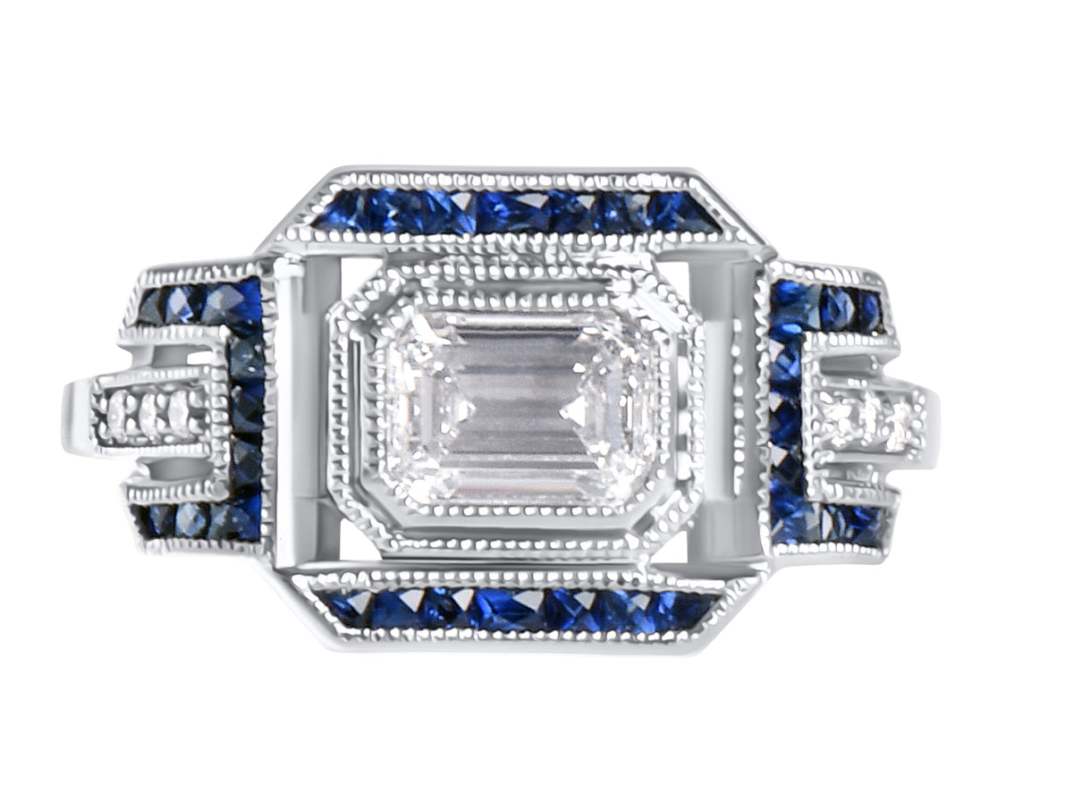 Art Deco Sapphire & Diamond Custom Ring, Designed by Tammy Rosen for The Jewelry Gallery