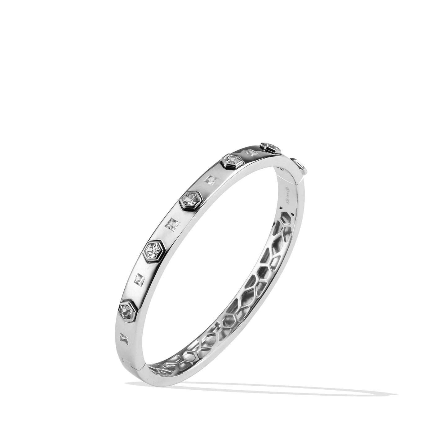 Sterling Silver White Sapphire Modern Love Bangle Bracelet