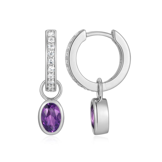 Genuine Amethyst & Lab-Created Diamond Mini Paperclip Earrings