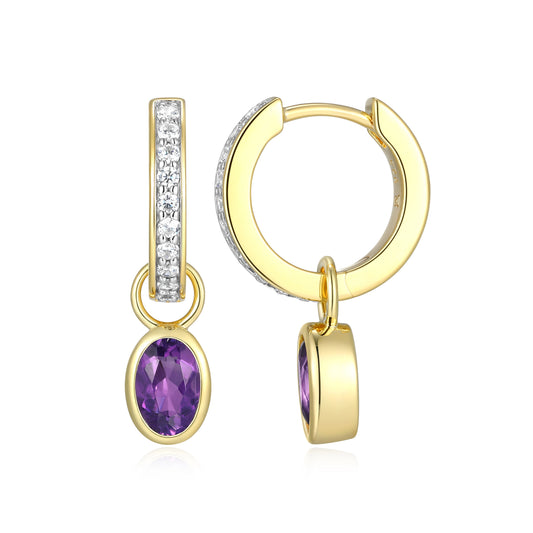 Genuine Amethyst & Lab-Created Diamond Mini Paperclip Earrings
