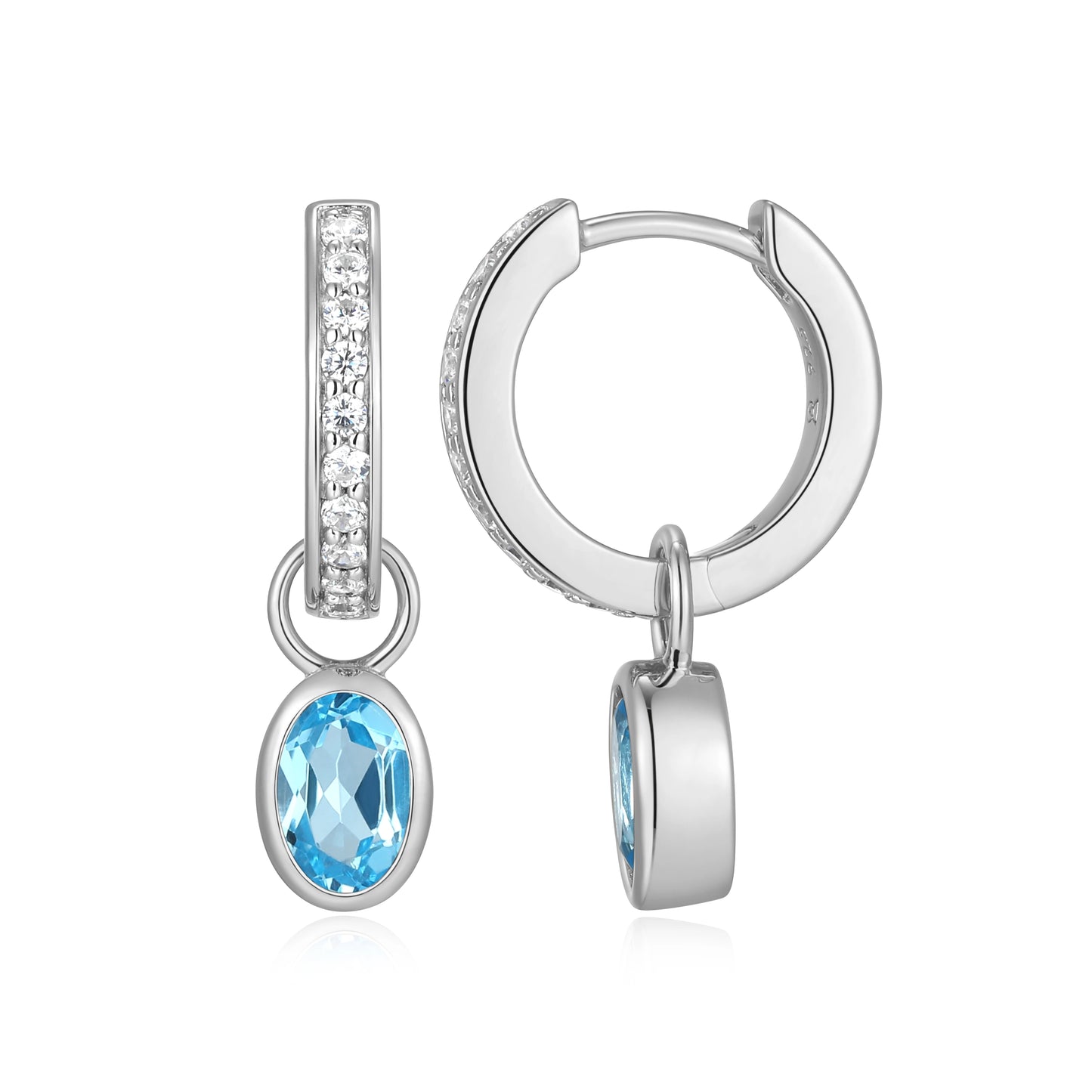 Genuine Swiss Blue Topaz & Lab-Created Diamond Mini Paperclip Earrings