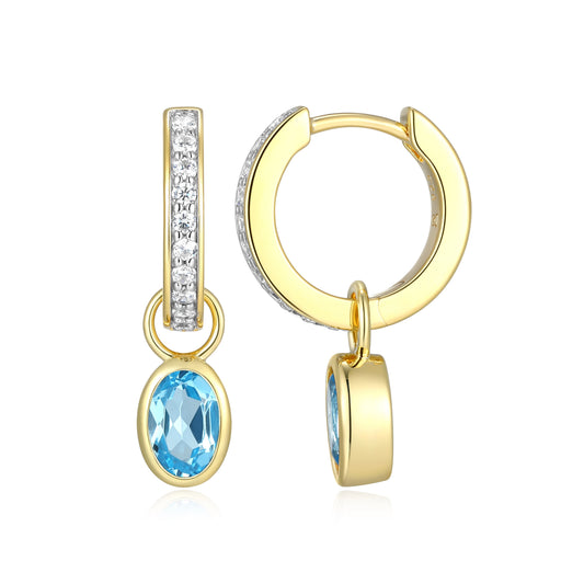 Genuine Swiss Blue Topaz & Lab-Created Diamond Mini Paperclip Earrings