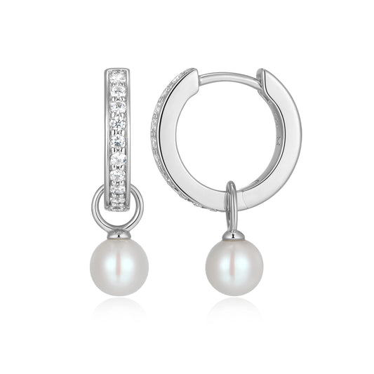 Freshwater Pearl & Lab-Created Diamond Mini Paperclip Earrings